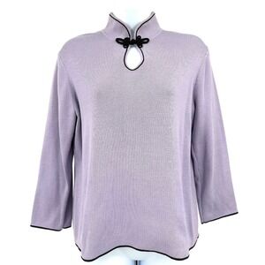 EVIE Women's Large Lavender Mock Neck with Frog Closure Sweater Bracelet Sleeves